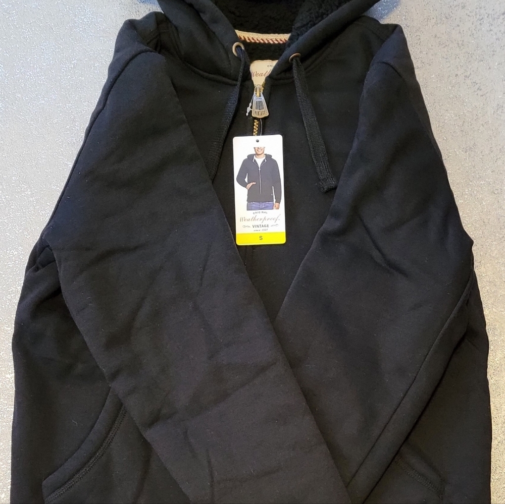 NEW Original Weatherproof Vintage Long Sleeve Full Zip Hoodie Jacket BLK Size S - Picture 1 of 6